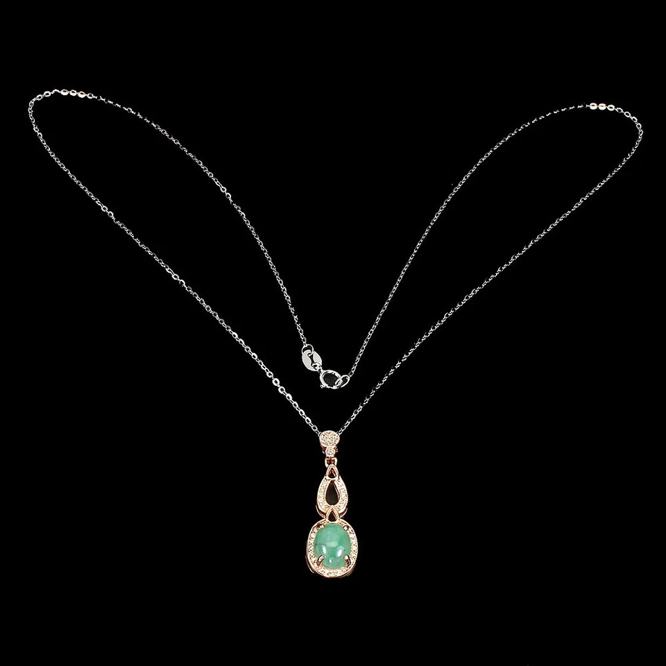 Collana In Argento Sterling 925 Con Ovale Verde Smeraldo 9x7mm Gioielleria 18 - Immagine 3 di 4
