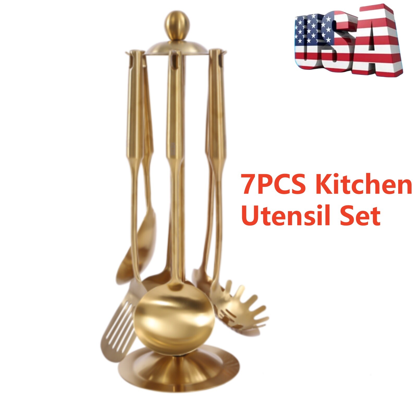 7-Piece Stainless Steel Kitchen Utensil Set with Spatula and Serving Spoon