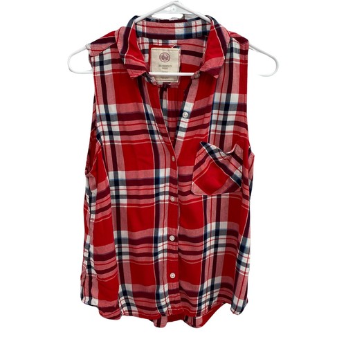 Girls Size 14 Lot Top Distressed Denim Vest Combo Red Plaid Pocket Button - Picture 7 of 11
