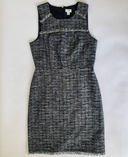J Crew Dress Women 4 Navy Blue Metallic Tweed Sheath Fringe Career Preppy Office