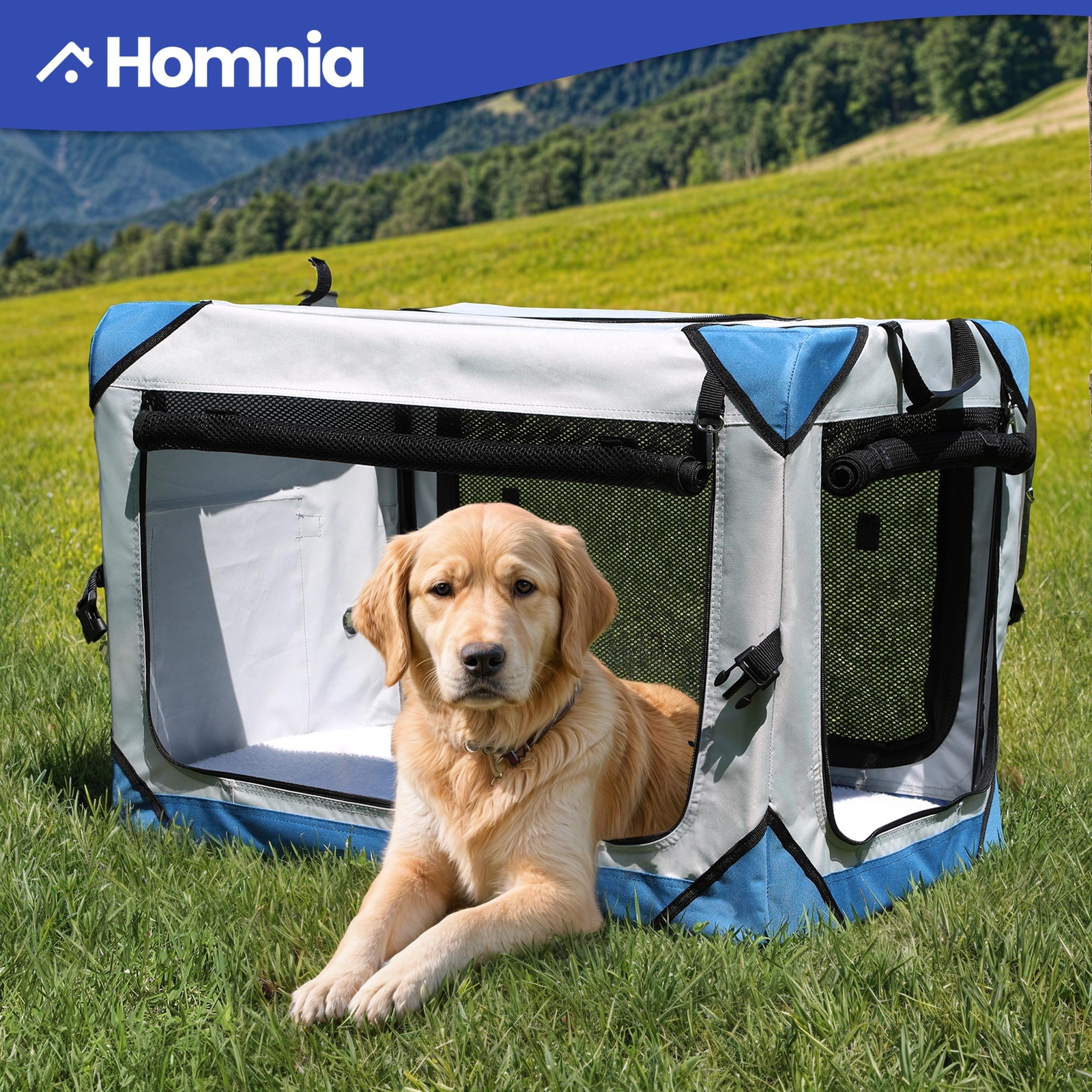 Portable Large Dog Crate Travel Carrier Waterproof Camping Cage with Plush Pad