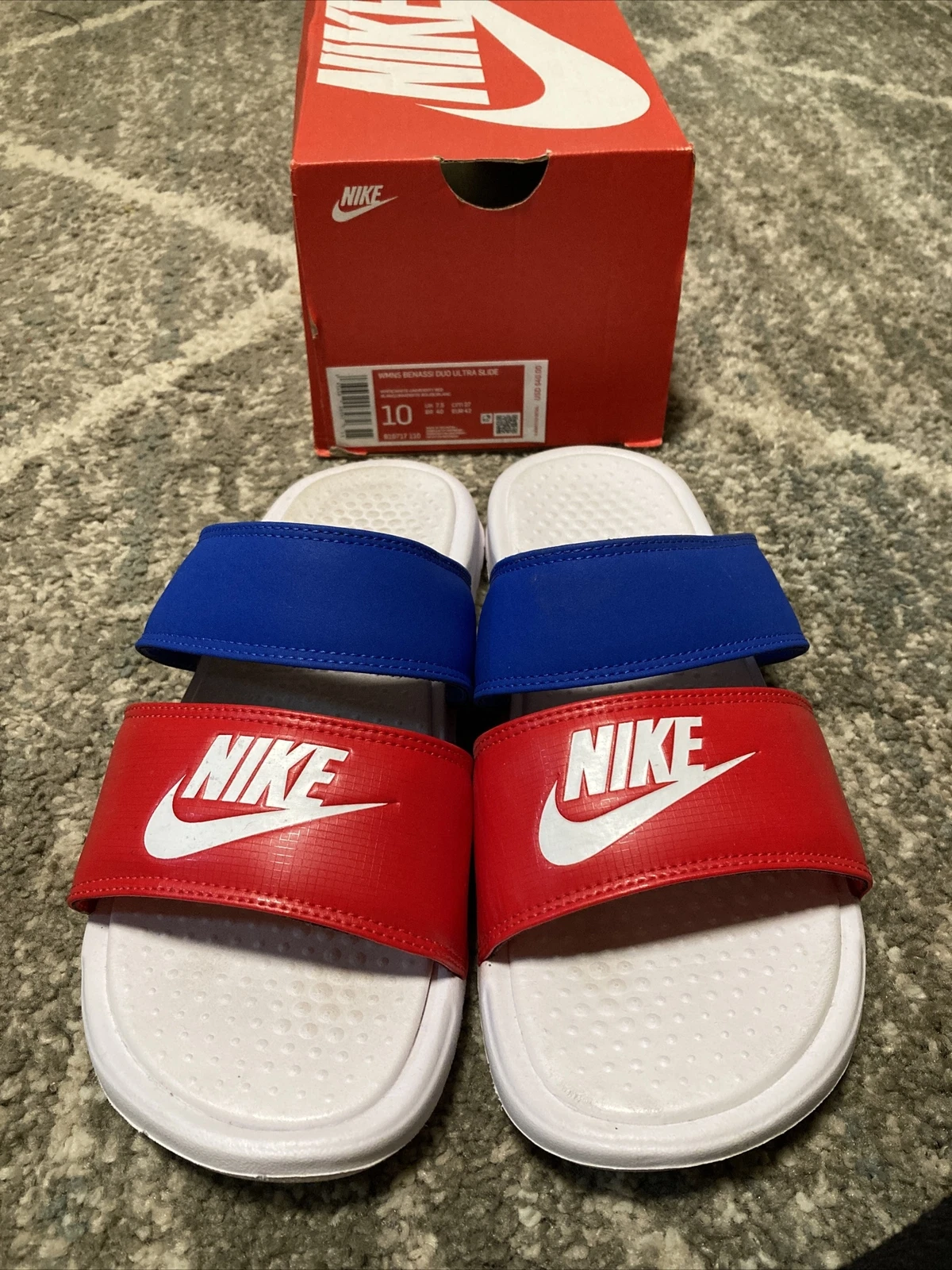 Sandali donna Nike Benassi Duo Ultra Slides bianco blu rosso 819717 110