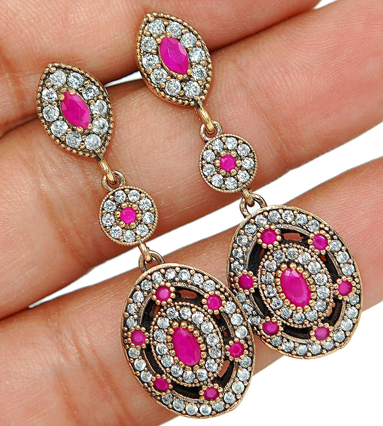 Ottoman Empire-Inspired 8CT Treated Ruby 925 Sterling Silver Earrings AB1466