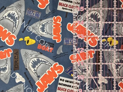 Custom 100% Cotton Woven Fabric Jaws Movie Killer Shark By the 1/4 Yard 9X56