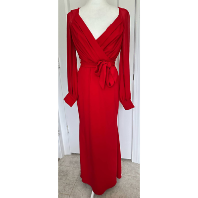 open lace back dress Badgley Mischka Belted Maxi Dress Red Ruffled Chiffon Size 0 Flutter S   Celebrity Owned