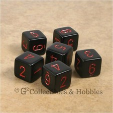 NEW Set of 6 Black with Red Numbers D6 Six Sided RPG D D Gaming Dice Chessex