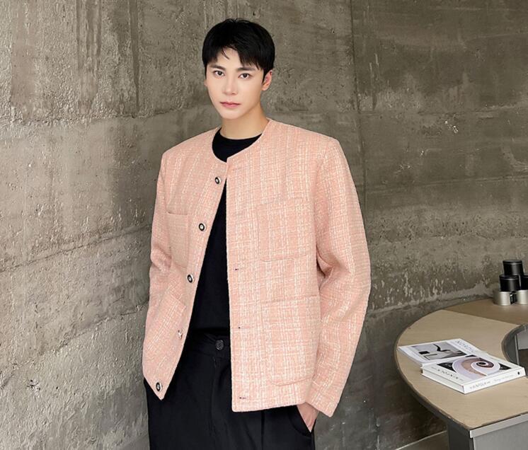 Men's Fashion Round Collar Long Sleeve Metal Button Loose