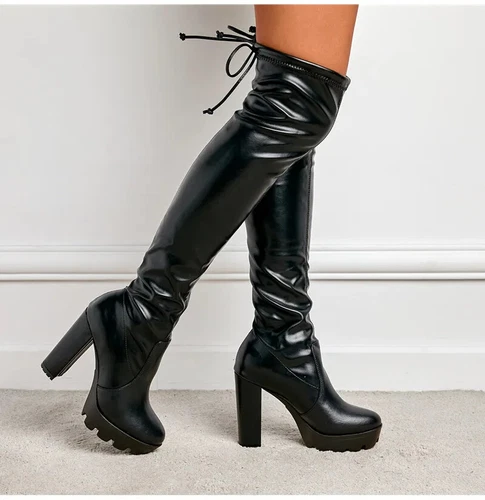 Mujeres Botas hasta el muslo Invierno Tacones altos Sobre la rodilla Botas Otoño Zapatos - Imagen 17 de 26