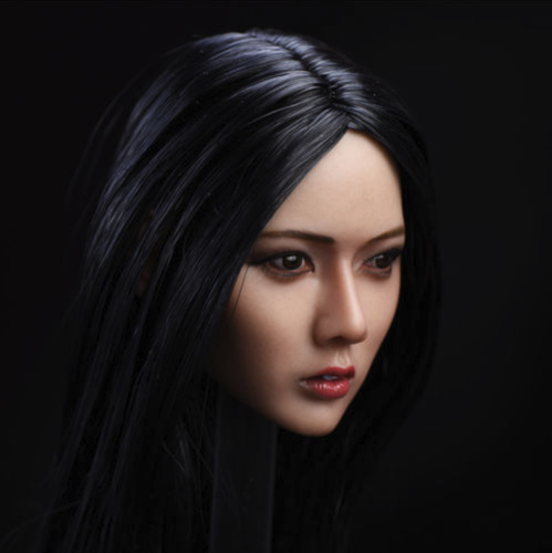 Scultura testa donna asiatica 1/6 CAPELLI LUNGHI NERI per 12" ABBRONZATURA PHICEN - Foto 3 di 3