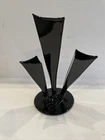 Rare Frederick Carder Steuben Glass, Mirror Black Deco Cluthra Vase, Three Prong