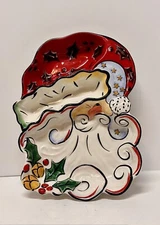 Lg 16”Stonelite Clay Art Merry Santa Divided 3-Part Chip & Dip Christmas Platter
