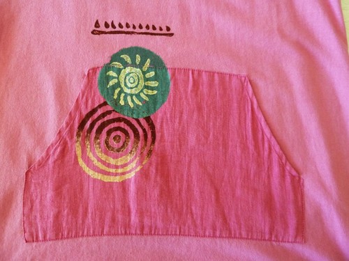 Maxi tasca Art-to-Wear USA 1999 vintage blu cactus rosa cotone maglia e lino S M MP - Foto 6 di 14