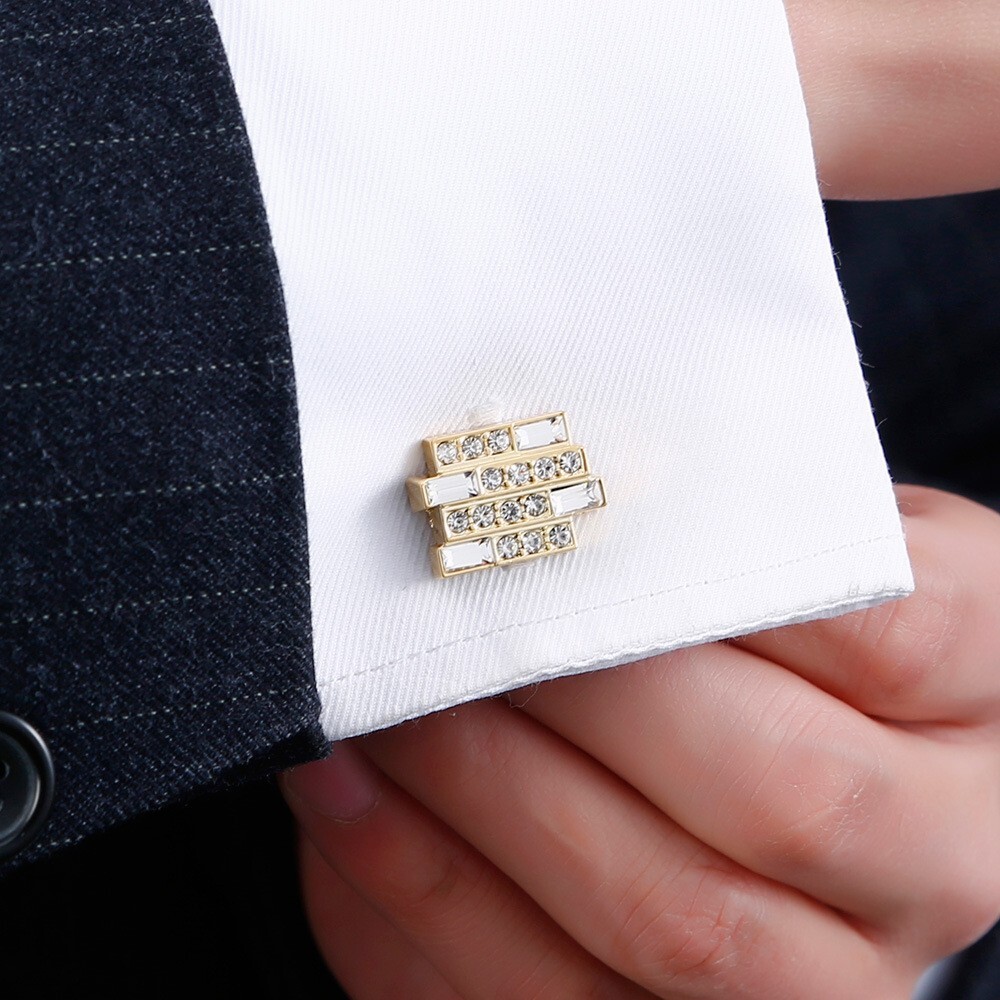 Vintage Gold Men Cufflinks Jewelry Rhinestone Classic Cuff Links Tie