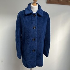 Marella Coat Size 12 Blue Fluffy Mid Length Pockets Luxe Bright Alpaca Wool