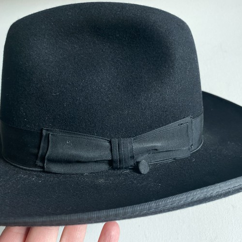 Vintage Vanzina Black Wool Felt Wool Wide Brim Fedora w Bow 56cm /M - Picture 3 of 11