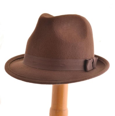 Brown Felt Trilby Fedora Hat 100% Wool 