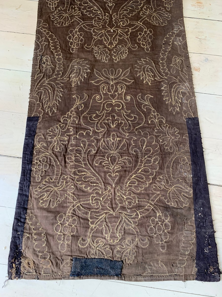 Panneau De Broderie Italien Baroque Ancien Du 17ème Siècle En Soie Et Fil Métallique