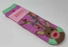 NEW BATH & BODY WORKS PINK REINDEER DEER SHEA INFUSED LOUNGE SOCKS NON SKID COZY