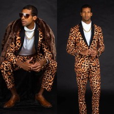 Streetshot Men's Suits Leopard Banquet Casual Formal Prom Party Blazer Pant 2pcs