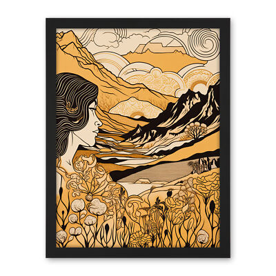 Earth Goddess Blooming Flowers Mountain Landscape Framed Wall Art Print 18X24