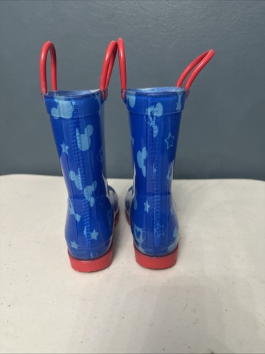 Disney Mickey Mouse Rubber Rain Boots Pull On With Handles Kids Size 7/8 - Picture 4 of 4