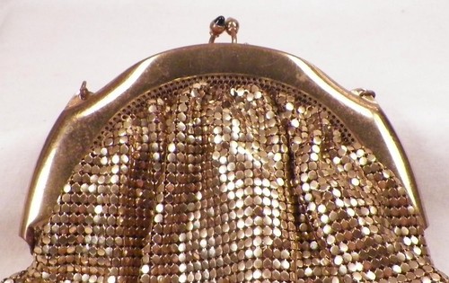 Whiting Davis Purse Gold Mesh Handbag Sapphire Blue Cabachon Clasp Art Deco #11 - Picture 6 of 12