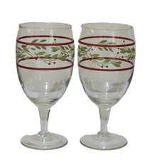 Holly Berry Holiday Goblets 7" set-2 Christmas Glasses ice tea water glassware 