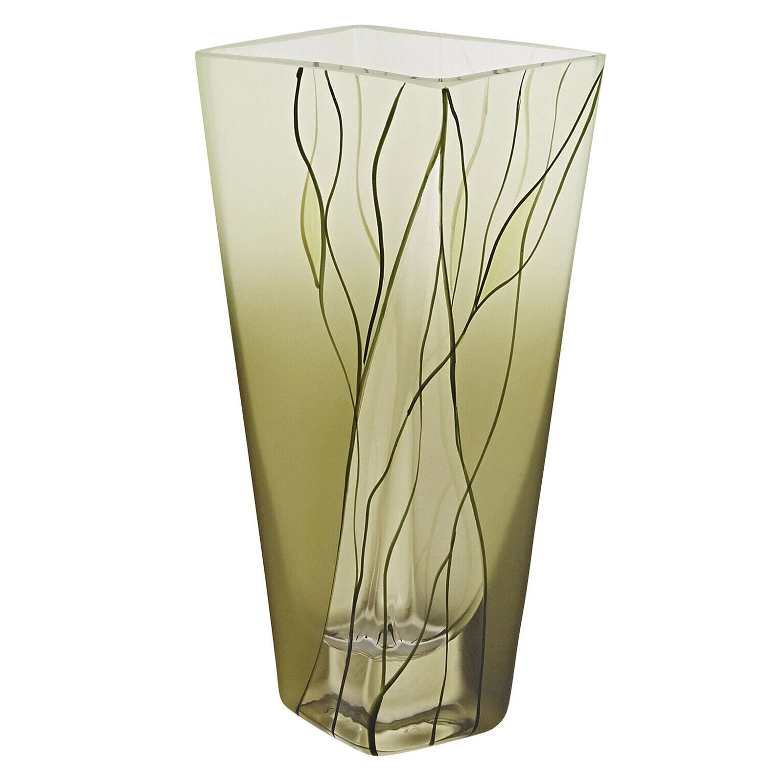 Elegant and Modern Style European Mouth Blown Evergreen Square Vase 8 Inches