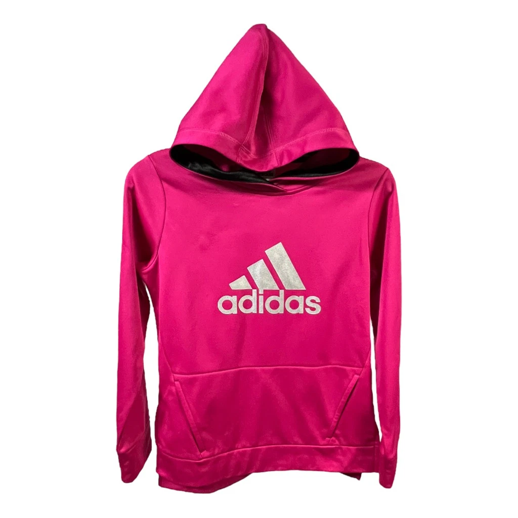 Adidas Girls Hoodie Pink Pullover Pockets Long Sleeve Spellout Side Slits L 14
