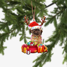 Shih Tzu Dog Christmas Lights Ornament, Shih Tzu Dog Reindeer Xmas Ornament