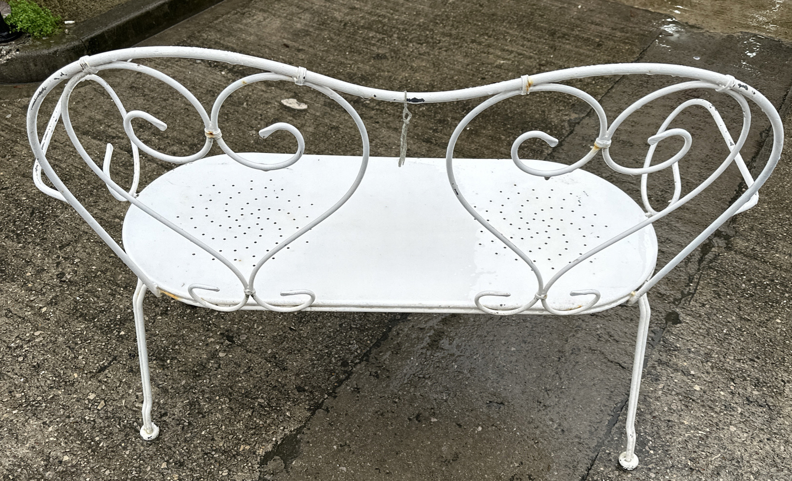 Vintage Wrought Iron Garden Bench Outdoor Seating White Garden