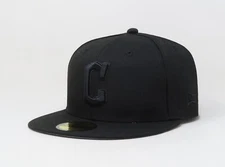 New Era 59Fifty Men Women Cap Cleveland Guardians "C" Black on Black Fitted Hat