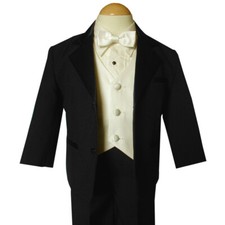 G260 Gino Giovanni Black  Ivory Boy Usher Tuxedo Suit Select Size