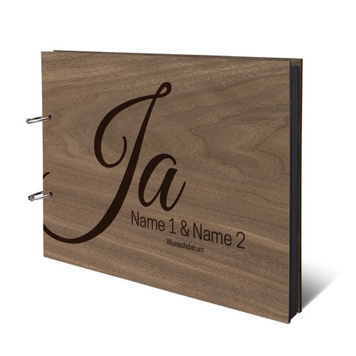 Hochzeit Fotoalbum Holz Gravur individuell Holzcover A4 quer Fotobuch - Ja