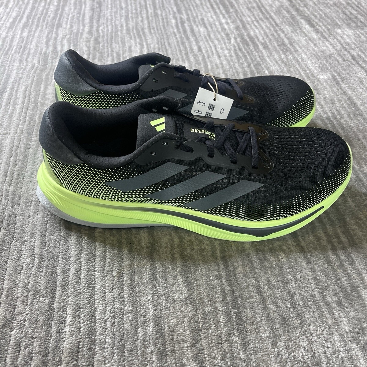 Adidas Supernova Rise M Shoes Men's 12 Black Green Running