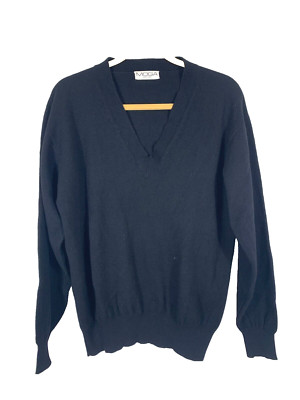 MOGA Womens V-neck 100% Wool Knitwear Sweater Black Made In Japan