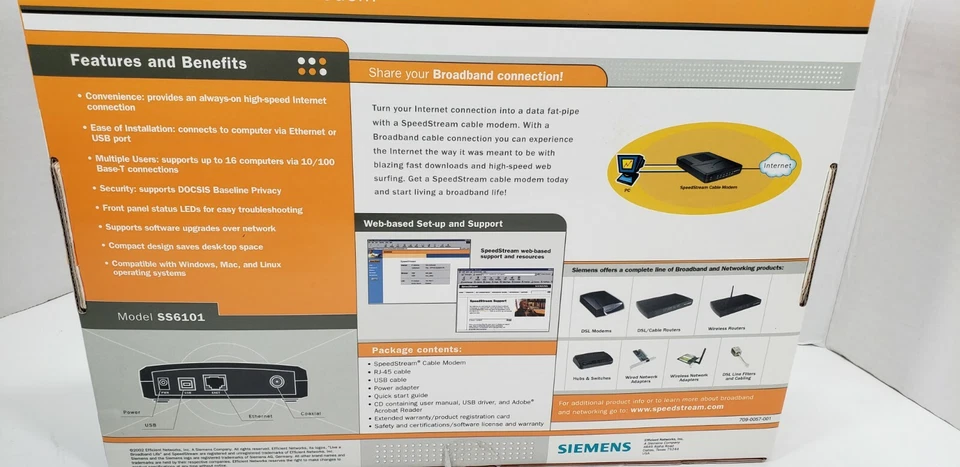 Siemens SpeedStream Cable Modem. Ethernet/ USB Compatible. Model No. SS6101 - Image 3 of 4