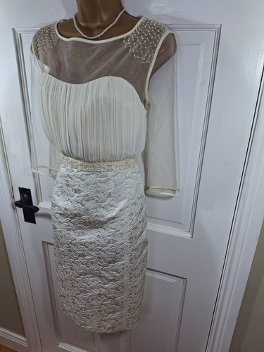 Zeila Donna Ivory & Pale Gold Beaded Dress & Jacket / Outfit, 42 UK 12, Exc Cond - 第 9/21 張圖片