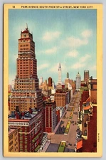 Aerial View  Park Avenue from 57th Street  New York City  linen postcard
