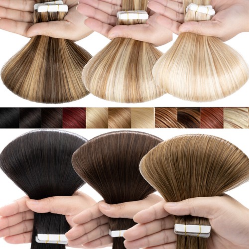 40Pcs 100G Thick Tape In Remy Human Hair Extensions Wefts Full Head Highlight UK - Picture 7 of 34