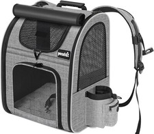 Cat Backpack with Shade Cover - Dog Backpack w/Breathable Mesh Grey/Black