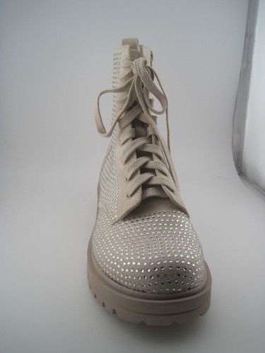 Stivaletto donna Soda beige combattimento stringato con cerniera laterale strass taglia 8 - Foto 9 di 10