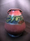 Vintage Roseville Pottery Pink Baneda 5" Pumpkin vine blue Background Vase