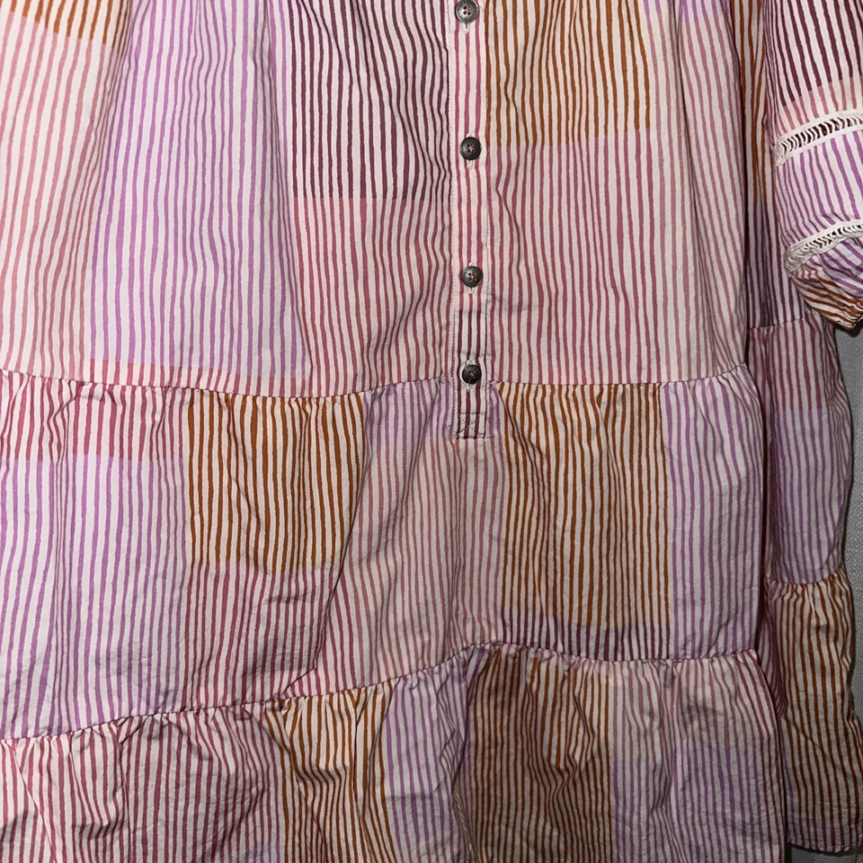 Maeve Anthropologie 2X Gable Tiered Top Pink Striped Square Neck Puff Sleeve - Image 4 of 4