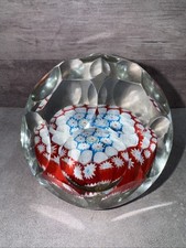 FRATELLI TOSO Murano Art Glass Faceted Paperweight Millefiori Aventurine