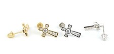 14K Yellow or White Gold Cubic Zirconia CZ Cross Earrings
