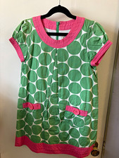 Green White Pink Geometric Shift Dress Pockets Back Zip Cap Sleeve Cotton 8