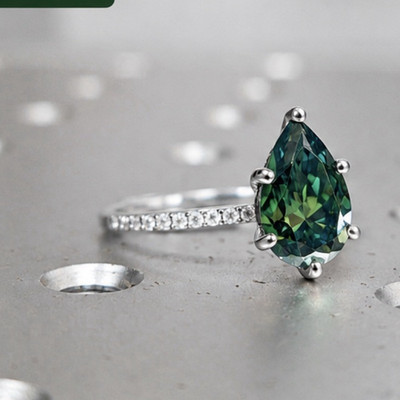 Braverman 14K White Gold Green Pear Moissanite Prong Engagement Ring 11
