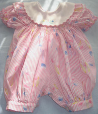 Floral Romper Smocked Vintage Frilly Play Suit Baby Girl 3-6 m Pink Candy Stripe