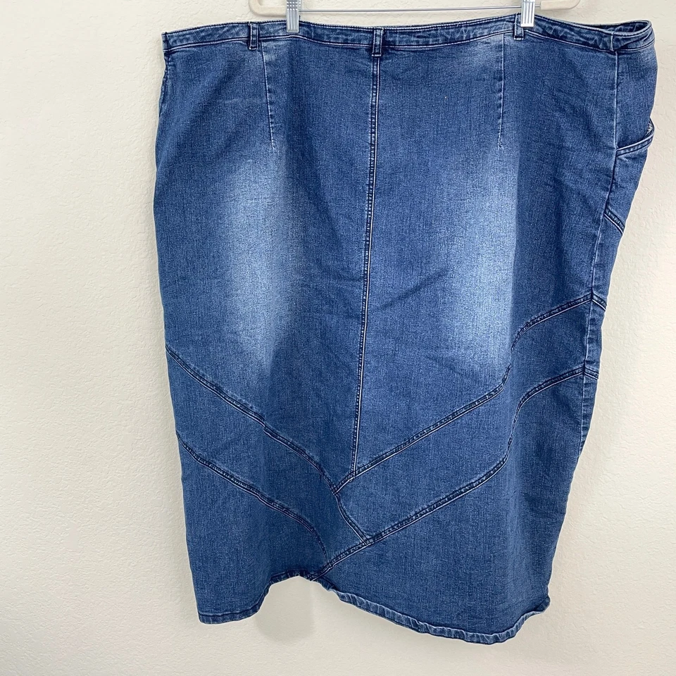 Avenue Women's Plus Denim Contrast Stitching Midi Jean Skirt Blue Size 30 Foto 4 de 4